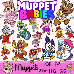 May include: A vibrant collection of Muppet Babies characters, including Miss Piggy, Kermit, and Fozzie Bear. The image features various characters in different poses, with the title "Muppet Babies" in bright colours at the top.