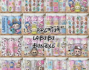 115 Labubv Monster Doll 20oz Tumbler Wrap Png Bundle, Cute Doll Png, Straight And Tapered Tumbler Wrap Png, Cartoon Character Png
