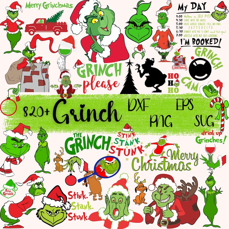 820+ Grinch Christmas Clipart Bundle, PNG SVG, Holiday Designs (digital ...