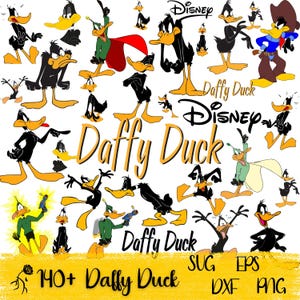 May include: A collection of Daffy Duck cartoon character illustrations in various poses. The image includes the Disney logo and the text "Daffy Duck" in a stylized font. Additional text reads "140+ Daffy Duck" and file type abbreviations.