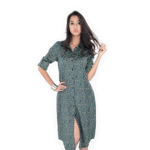 Long Shirt Dress / Long Cotton Satin Shirt  / Women&#39;s shirt - Floral Shirt : Simply Touch  Collection No.4