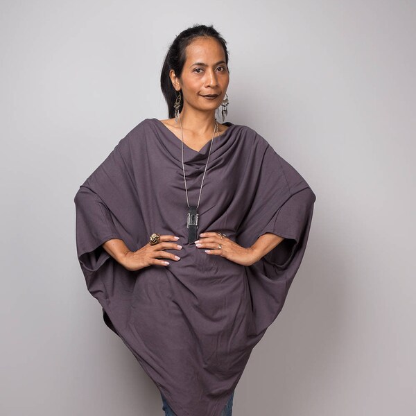 Grey tunic, Grey Poncho Sweater Dress, Women's Tunic, Top Dress, Handmade oversized tunic, Loose fit pullover, summer batwing tunic URB8