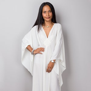 Off White Kaftan Maxi Dress, Long white dress, Women's Kaftan, White evening dress, Resort dress, Plus size caftan dress, goddess dress