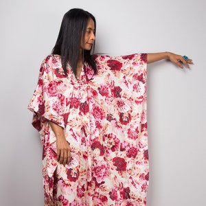 Kaftan maxi dress with floral print | Pink Boho dress | A Loose fit summer dress,  FU1C