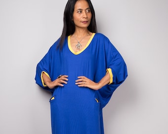 Blue Maxi Dress with pockets, Handmade women's royal blue dress, Oversized tube dress, Blue plus size summer lounge dress (AUT14)