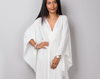 Off White Kaftan Maxi Dress, Long white dress, Women's Kaftan, White evening dress, Resort dress, Plus size caftan dress, goddess dress