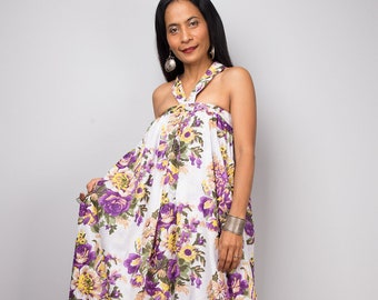Sleeveless Floral Maxi dress, Summer cotton dress, bridesmaid dress with flower print, loose fit summer halter dress