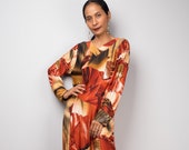 Boho Floral Maxi Dress with long sleeves Loose fit abaya dress