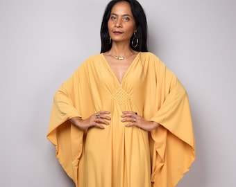 Yellow Kaftan Dress, Women Evening Dress, Maternity dress, wedding dress, loose fit dress, soft mustard yellow dress, summer caftan dress