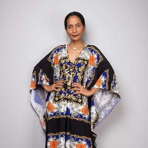 Boho kaftan batwing dress,  long loose fitting maxi dress | Evening dress with bohemian print FU1P