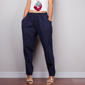 Navy blaue Hose | Blue Cotton Hosen | Summer Pants | Dunkelblaue Frauen hocken