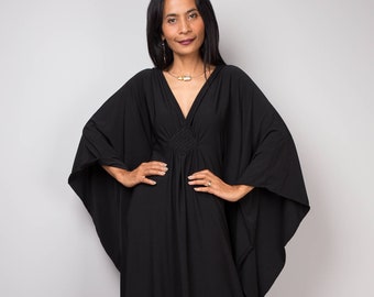 Black Kaftan Dress, Black dress formal, Maxi Dress, Loose fitting women's dress,  Luxury kaftan evening dress, Plus size black kaftan dress