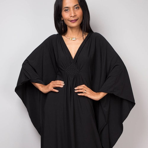 Black Kaftan Dress, Caftan Maxi Dress, Loose fitting women's dress,  Large Black grecian evening dress (FU1S)