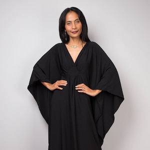 Black Kaftan Dress, Caftan Maxi Dress, long sleeve black dress, Large Black grecian evening dress, Plus size kaftan dress