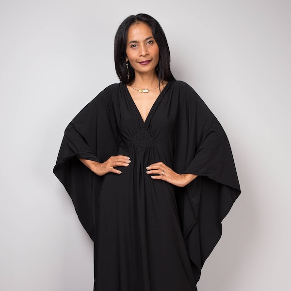 Robe caftan noire, robe noire formelle, robe longue, robe ample pour femme, robe de soirée caftan de luxe, robe caftan noire grande taille