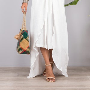 Witte katoenen rok. Lange witte maxirok, boho-zomerrok, witte wikkelrok voor dames