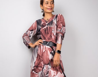 Floral Maxi Dress with long sleeves, Loose fit flower print dress, Boho dress with v neck