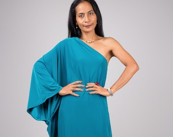strapless open back dress Dazzling One Shoulder Maxi Dress in Navy