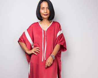 Rode maxi-jurk met kaftan |  Gala-avondjurk | Resortjurk | Losse vakantiejurk