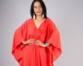 Orange Kaftan Maxi Dress, Loose fit Women's Frock dress, plus size kimono dress, Large orange dress  FU1S