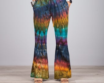 Pantalones acampanados estilo boho hippie / Pantalones de pierna ancha / Pantalones de verano tie-dye arcoíris / Pantalones de campana / Pantalones de talle bajo