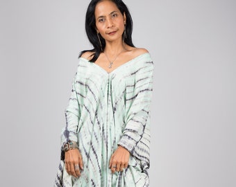 Mint green tie dye kaftan, beach dress, Long kaftan maxi dress, resort summer kaftan, Plus size kaftan dress for women, batwing caftan