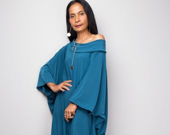 Teal Kaftan Kleid, Maxi Kleid, Langes Boho Kleid, Loose Fit Kleid, Bescheidenes Kleid, Plus Size Kleid, Großes Kaftan Kleid