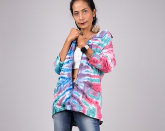 Tie Dye Women's Blazer, Hand dyed Women's Blazer, Tie Dye Women's Jacket, Rainbow Blazer ,Hippie jacket, Boho Chic blazer