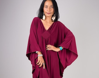 Burgundy Dress, holiday dress, Burgundy Kaftan, Loose fit dress, Wine red dress, Kimono Butterfly Maxi Dress , Gift for mom FU1S