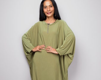 Kaftan Kleid, Maxi Kleid, Langes Boho Kleid, Loose Fit Kleid, Oversized Kleid, Olivgrün Kaftan, Plus Size Kleid