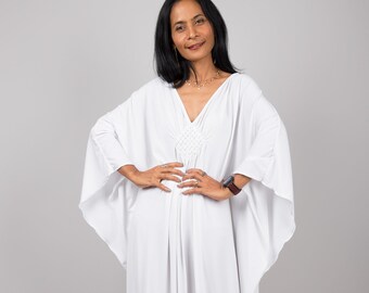 White Dress for women, Plus size kaftan, Long white evening dress, Loose fitting Dress , White maxi dress, Resort dress, frock dress, FU1S