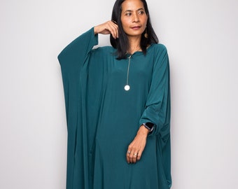 Teal Kaftan Dress for women, Modest batwing sleeved loose fit maxi dress with pockets