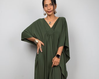 Green Caftan Maxi dress for petite to regular women | Oversized kaftan evening frock dress | Loose fit maternity dress : FU1S