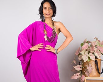 Purple one shoulder dress,  Long magenta dress, Off the shoulder evening dress, hot purple cocktail dress, purple party dress (OFS) OSD