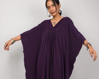 Women Maxi Kaftan Dress for petite to regular size, Dark Purple Photoshoot Dress, Long Purple Caftan Dress, Maternity Resort dress FU1S