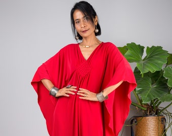 Robe Kaftan rouge pour femmes, robe Caftan Maxi, coupe ample courte petite robe de soirée grecque rouge, robe Saint-Valentin