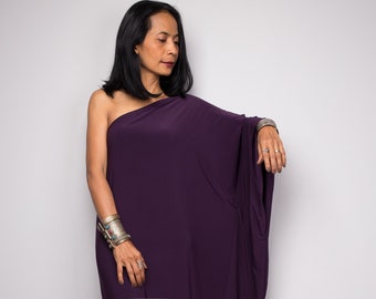 Purple kaftan dress, One shoulder dress, off the shoulder dress,  Long dark purple formal dress, purple cocktail dress, purple dress women