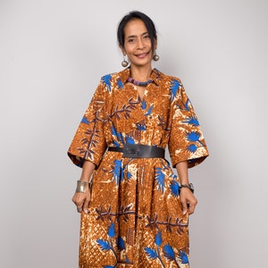 Ankara fabric dress with pockets,  African print dress, Women&#39;s Cotton dress, Midi dress, Casual dress, Loose fit kaftan dress