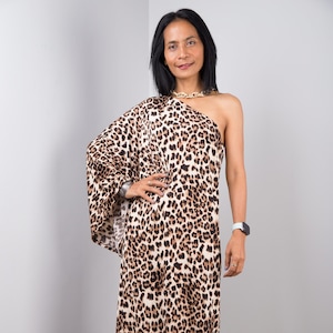 Leopard Print dress, One Shoulder dress, Kaftan Dress with animal print dress, Asymmetrical dress, evening gown, cocktail dress, gala dress