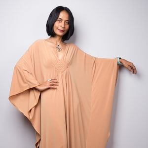 Loose fit Kaftan dress, Batwing Dress, Plus size kaftan, Oversized Light Beige Maxi dress, Kimono Dress FU1S image 1