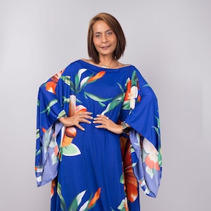 Kaftan dress with big floral print, Large oversized maxi dress, Loose fit dress with flower print, Mumu dress, house dress