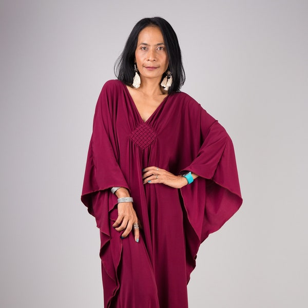 Burgundy Dress, holiday dress, Burgundy Kaftan, Loose fit dress, Wine red dress, Kimono Butterfly Maxi Dress , Gift for mom FU1S