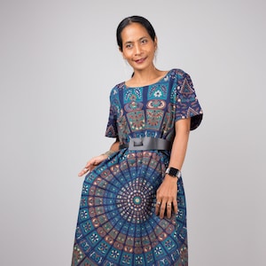 Boho Cotton Dress - Short sleeve summer dress - Loose fit dress - Midi dress