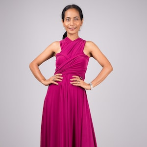 Mulberry pink Convertible dress, Floor Length Ball Gown, Multiway wrap dress, Infinity Dress  Formal, Bridesmaid Dress, Gala Evening dress