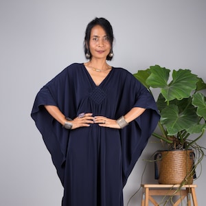 Kaftan Maxi Dress. Short Kaftan Navy Dress. Petite caftan women. Long sleeves Kaftan dress. photoshoot dress