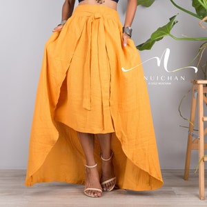 Orange Cotton Skirt, Long cotton skirt , cotton gauze summer Skirt, Organic cotton wrap skirt for women. Asymmetrical skirt. Orange skirt