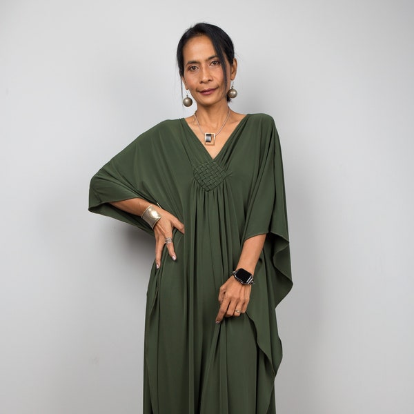 Robe verte Caftan Maxi pour les femmes petites à régulières | Robe de soirée kaftan surdimensionnée | Robe de maternité ample : FU1S