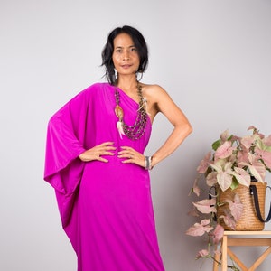 Purple one shoulder dress,  Long magenta dress, Off the shoulder evening dress, hot purple cocktail dress, purple party dress (OFS) OSD