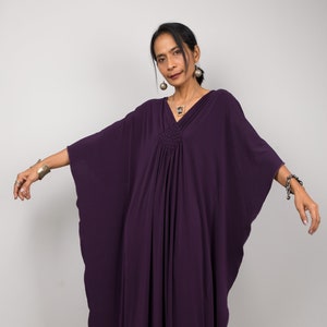 Women Maxi Kaftan Dress for petite to regular size, Dark Purple Photoshoot Dress, Long Purple Caftan Dress, Maternity Resort dress FU1S
