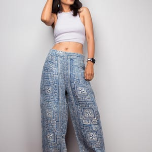Hemp Pants with pockets, Indigo Hemp Batik Pants, Handwoven Straight-Leg Pants , Women’s Pants Boho Summer Style 2025